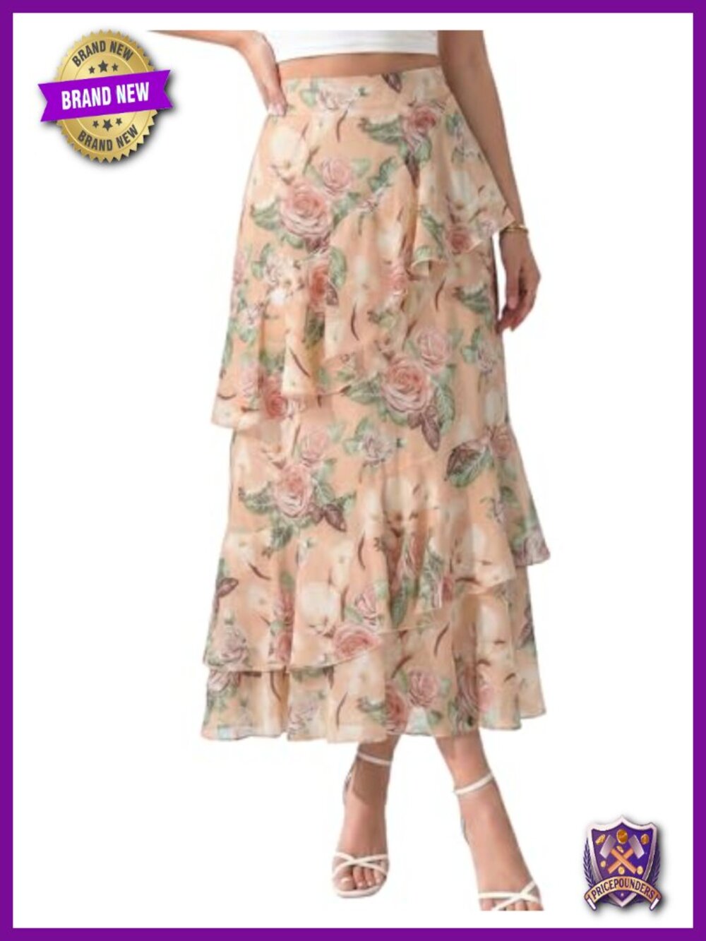 Flowy Chiffon Maxi Skirt Elastic High Waist Ruffle A-Line